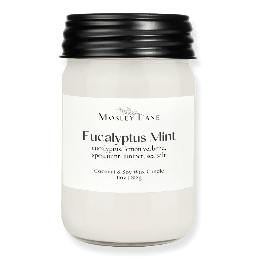 Eucalyptus Mint · Mason Coconut & Soy Candle · Black Lid