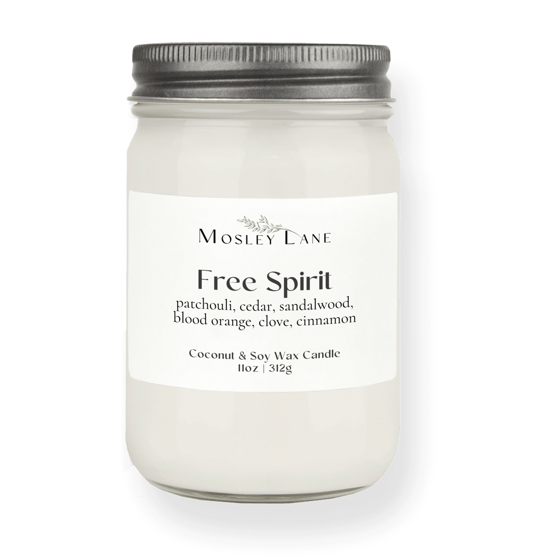 Free Spirit · Mason Coconut & Soy Candle · Pewter Lid