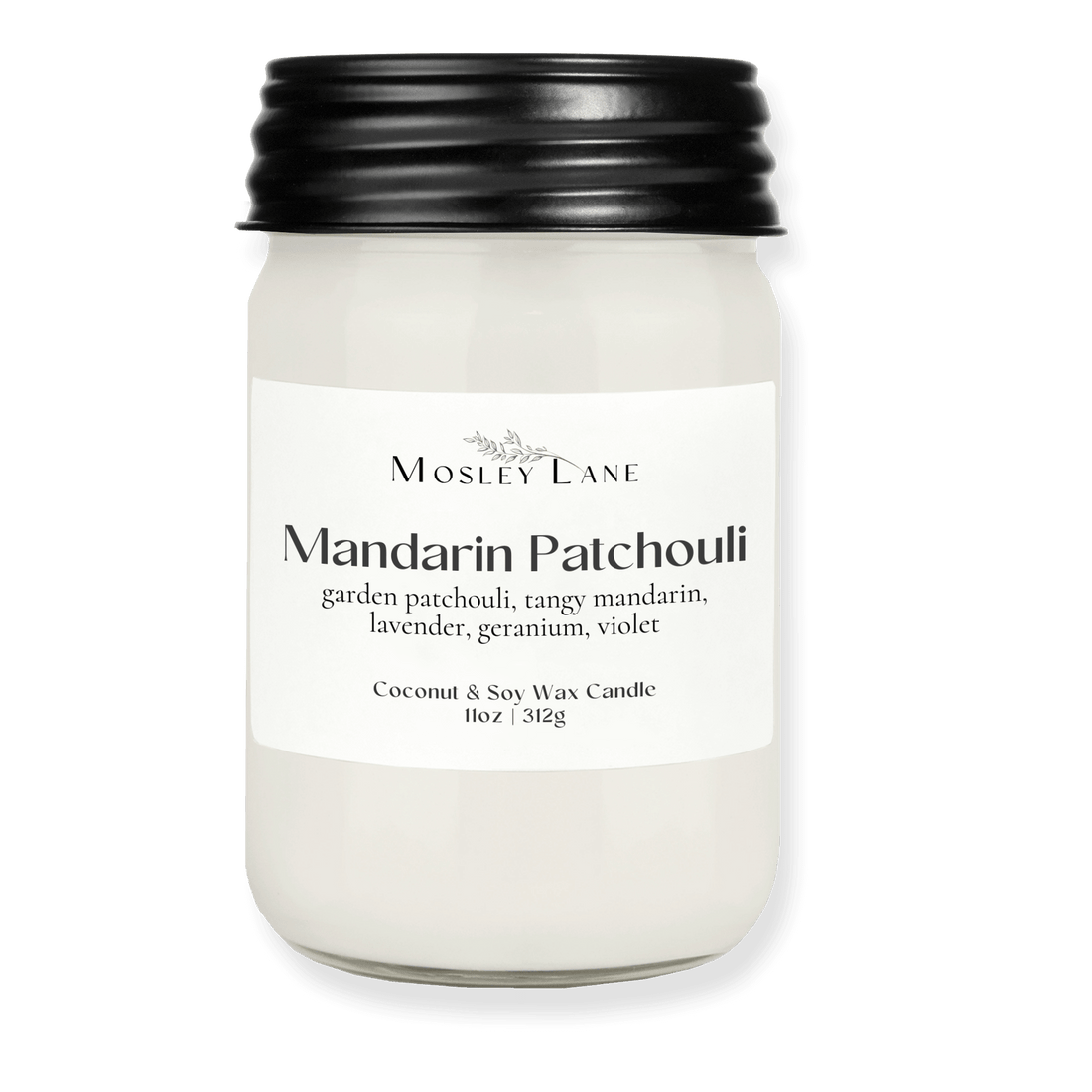 Mandarin Patchouli · Mason Coconut & Soy Candle · Black Lid