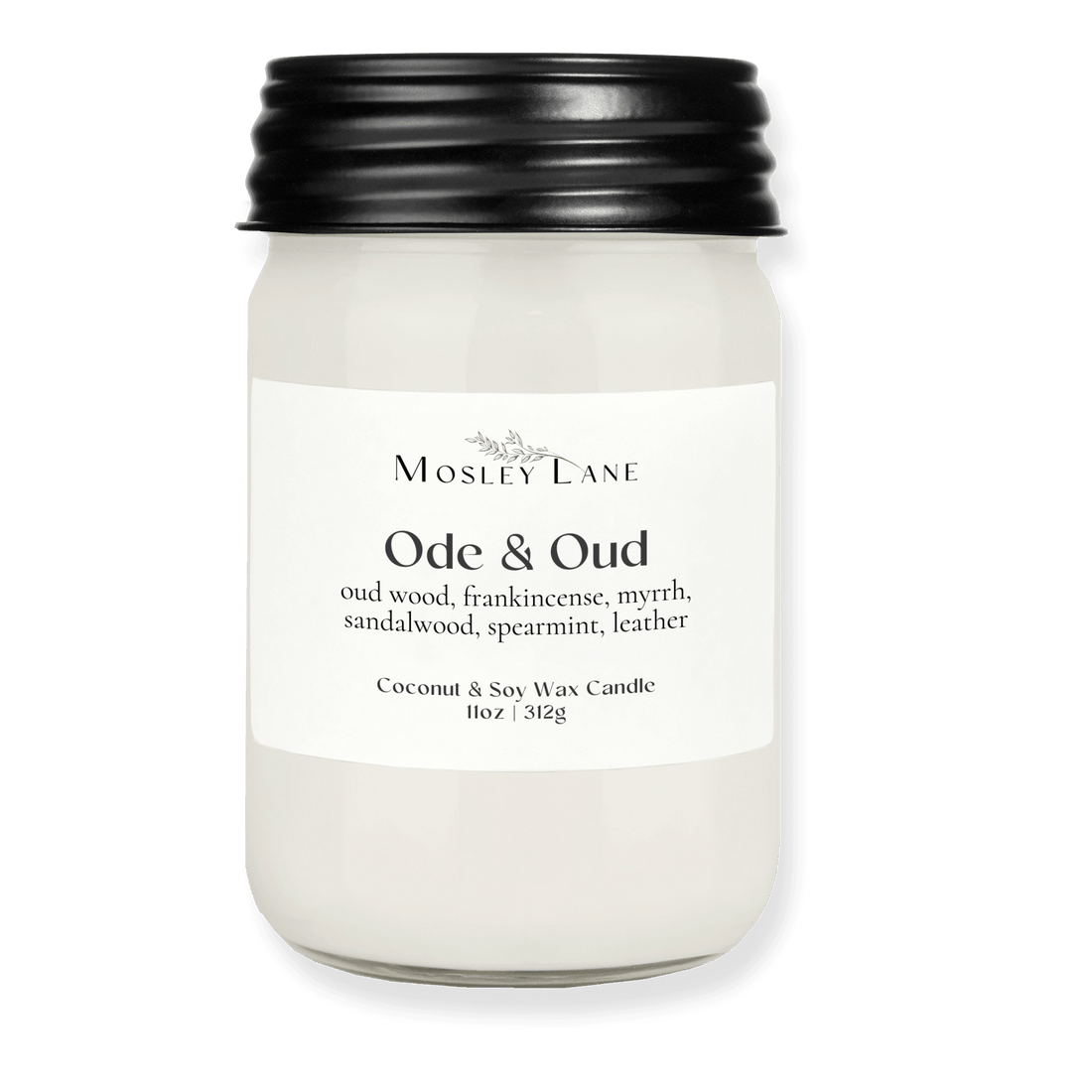Ode & Oud · Mason Coconut & Soy Candle · Black Lid