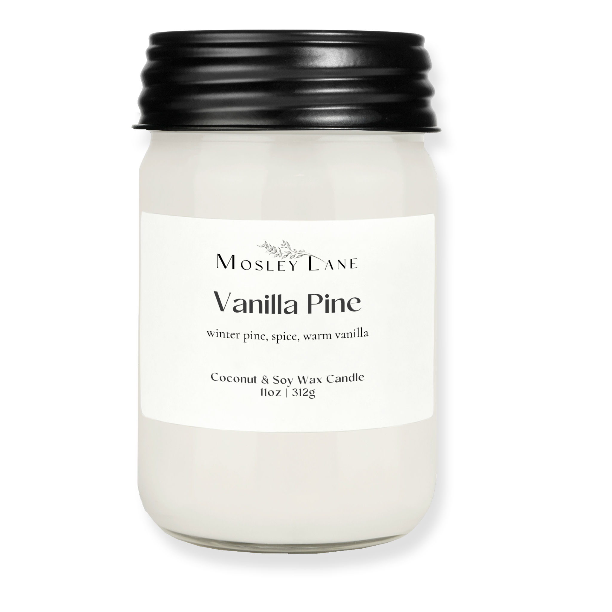 Vanilla Pine · Mason Coconut & Soy Candle · Black Lid