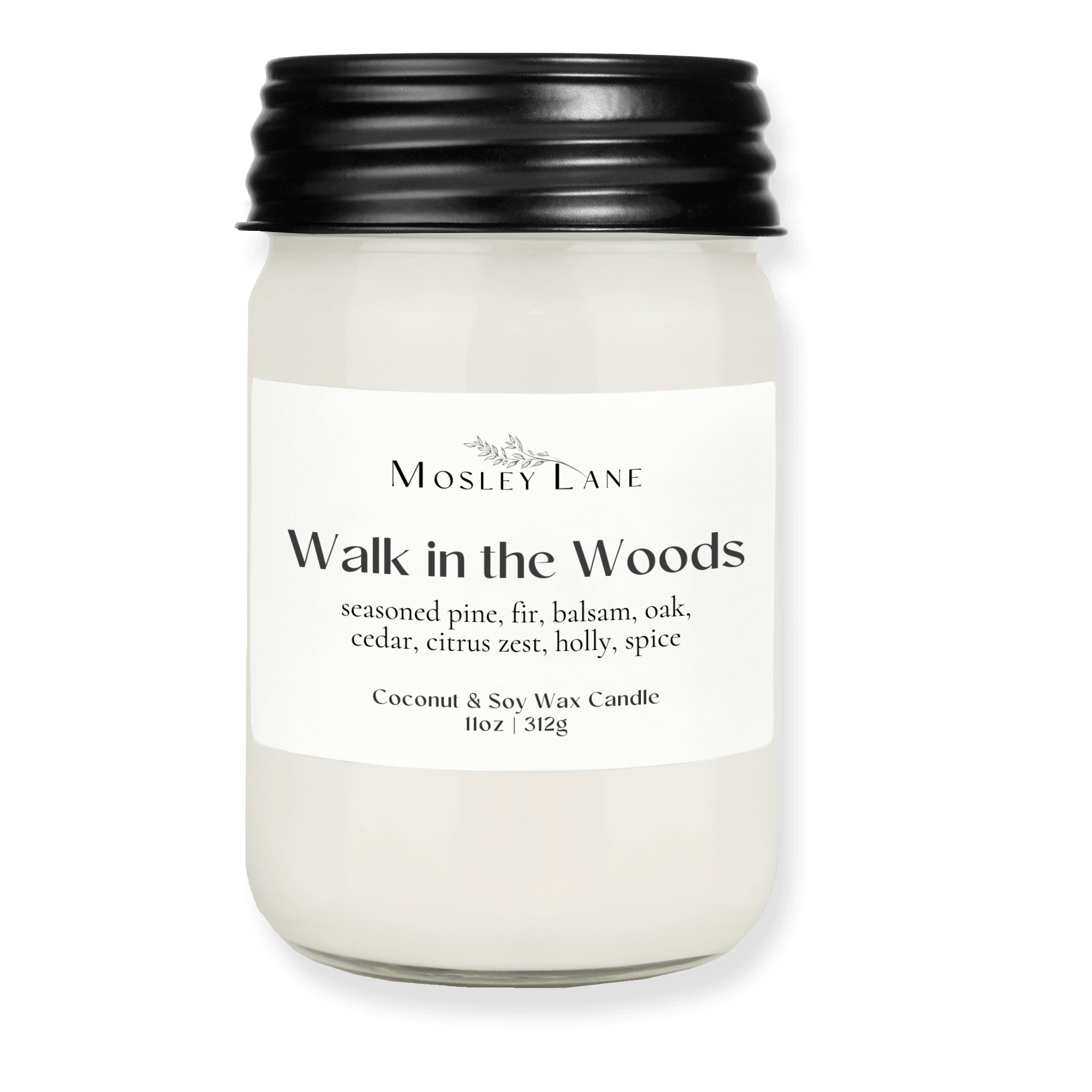 Walk in the Woods · Mason Coconut & Soy Candle · Black Lid