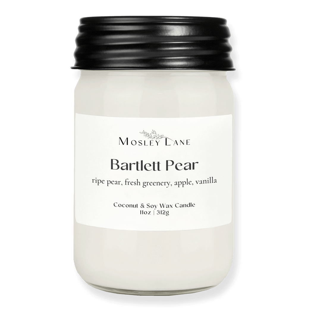 Bartlett Pear · Mason Coconut &amp; Soy Candle · Black Lid