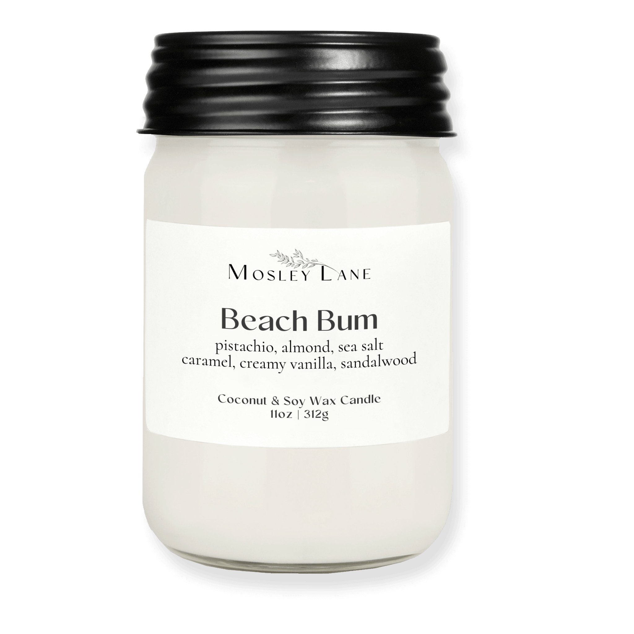 Beach Bum · Mason Coconut &amp; Soy Candle · Black Lid