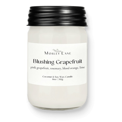 Blushing Grapefruit · Mason Coconut &amp; Soy Candle · Black Lid