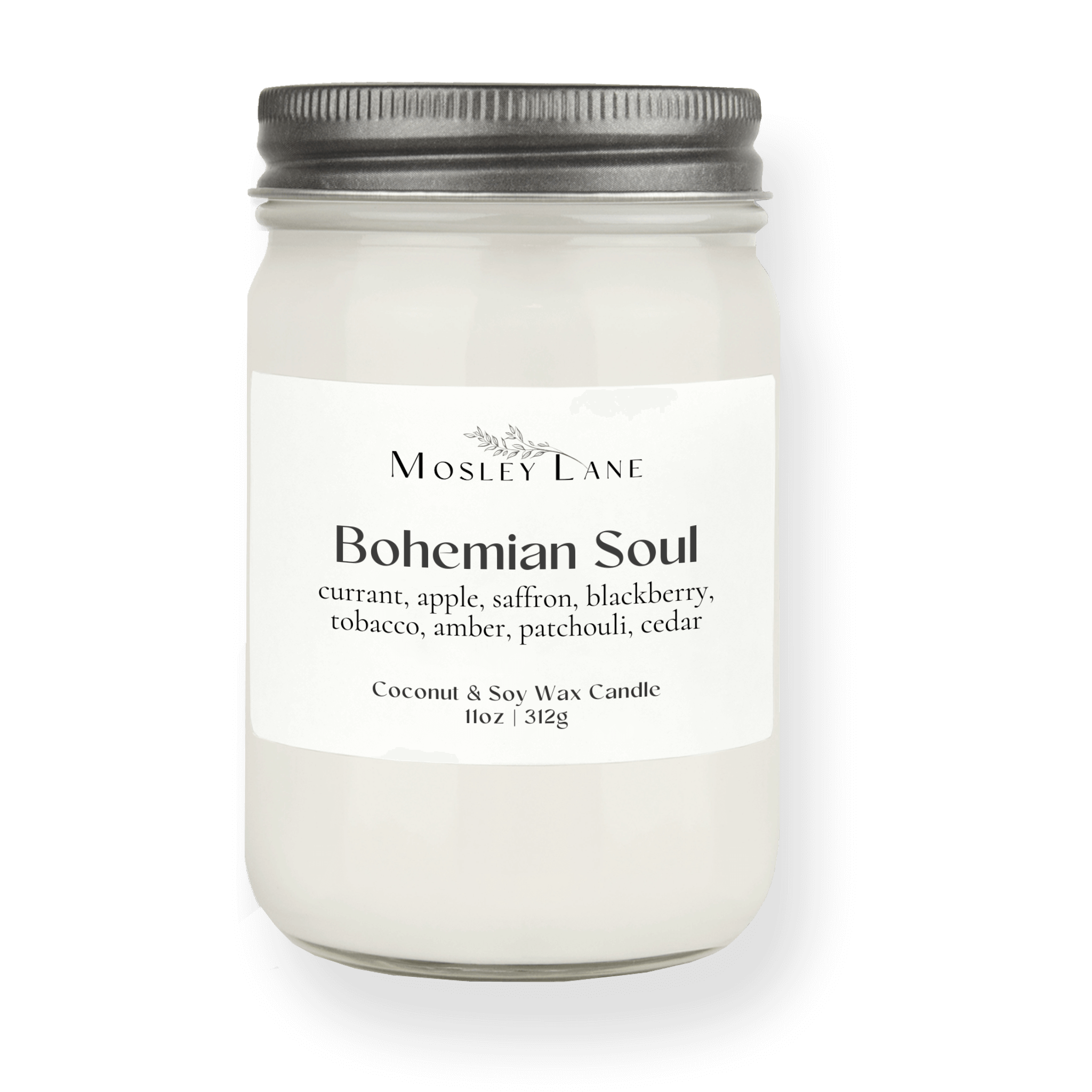 Bohemian Soul · Mason Coconut &amp; Soy Candle · Pewter Lid