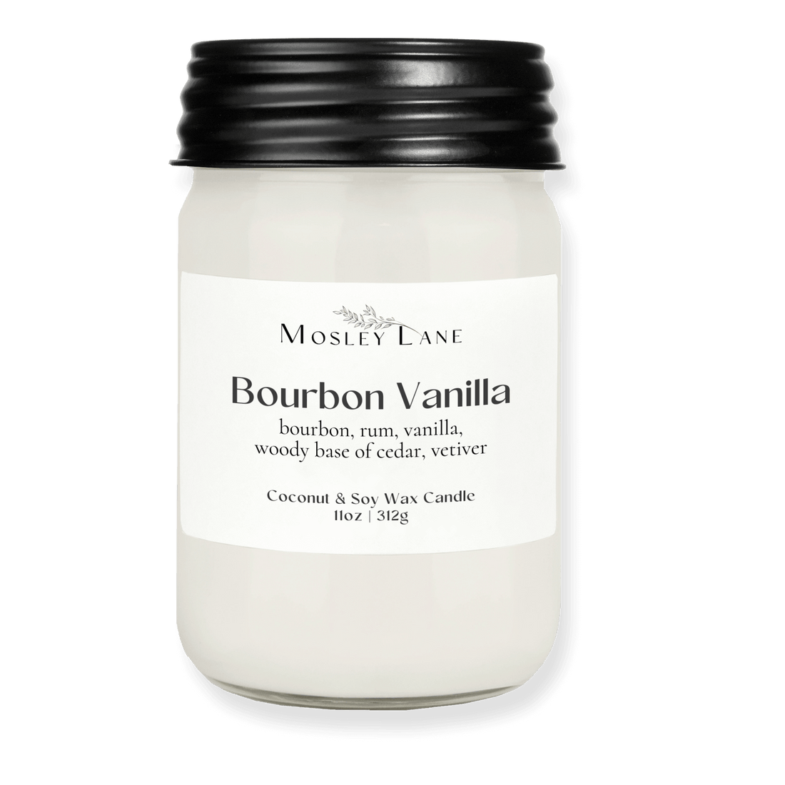 Bourbon Vanilla · Mason Coconut &amp; Soy Candle · Black Lid