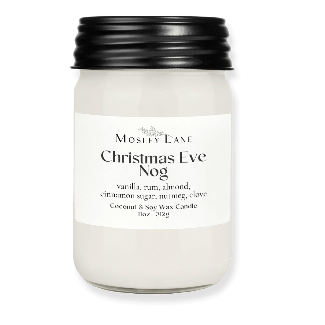 Christmas Eve Nog · Mason Coconut &amp; Soy Candle · Black Lid