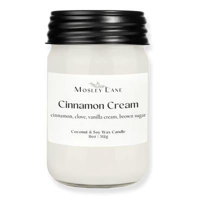 Cinnamon Cream · Mason Coconut &amp; Soy Candle · Black Lid