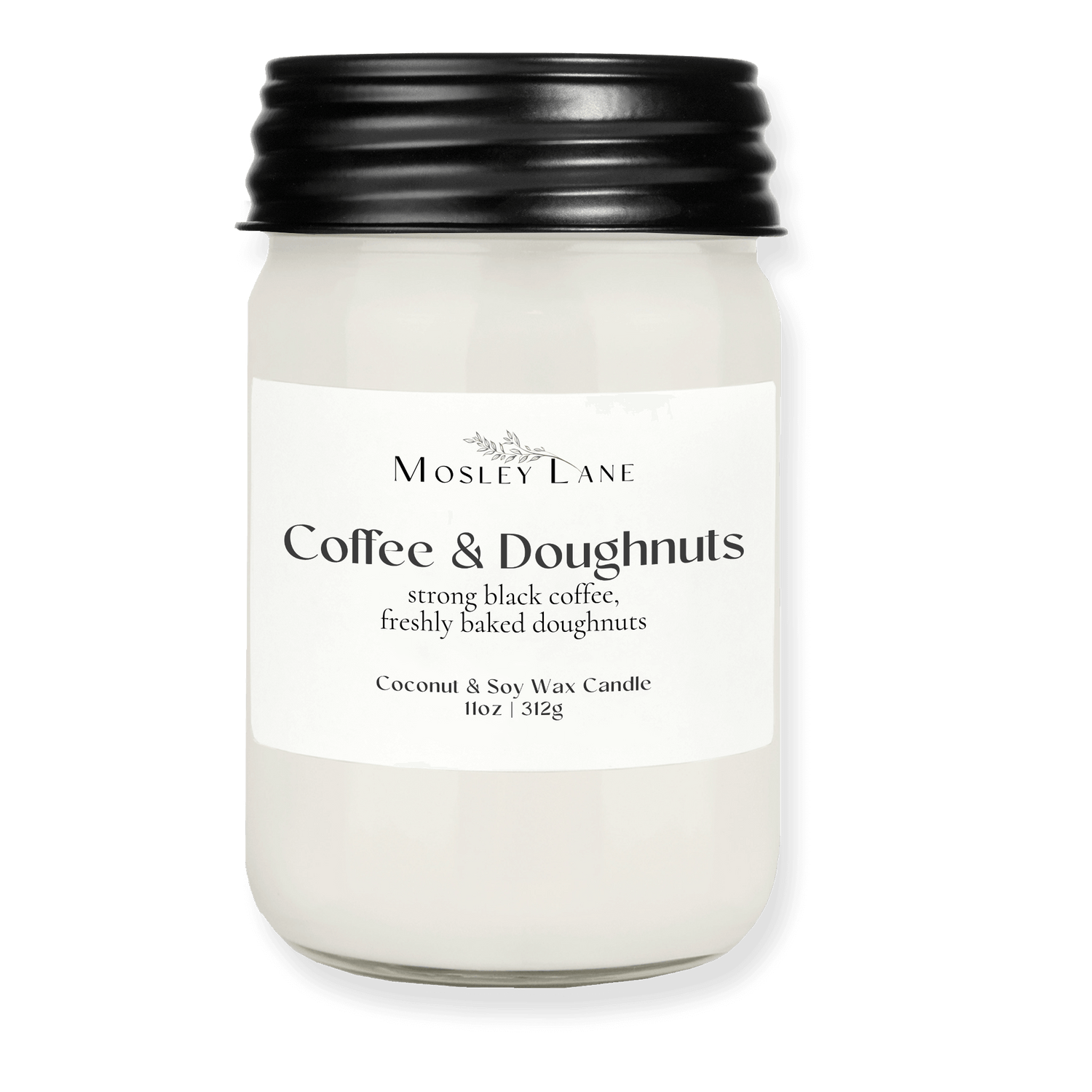 Coffee &amp; Doughnuts · Mason Coconut &amp; Soy Candle · Black Lid 