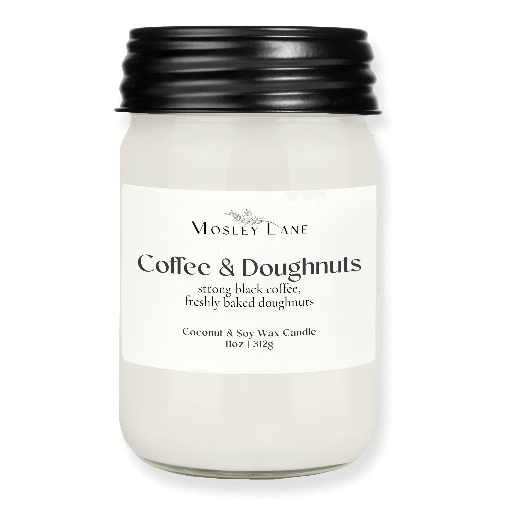 Coffee &amp; Doughnuts · Mason Coconut &amp; Soy Candle · Black Lid 