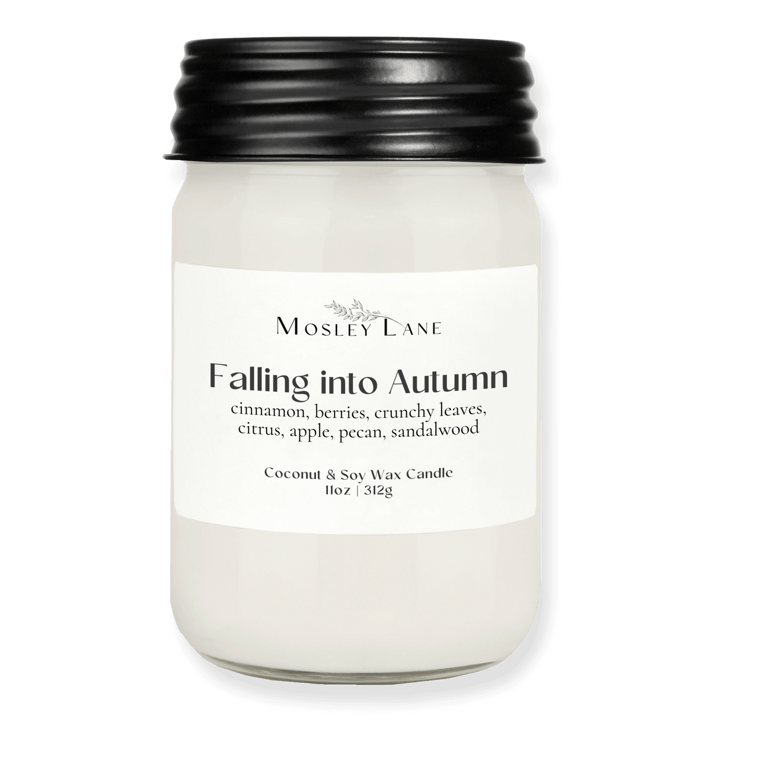 Falling Into Autumn · Mason Coconut &amp; Soy Candle · Black Lid