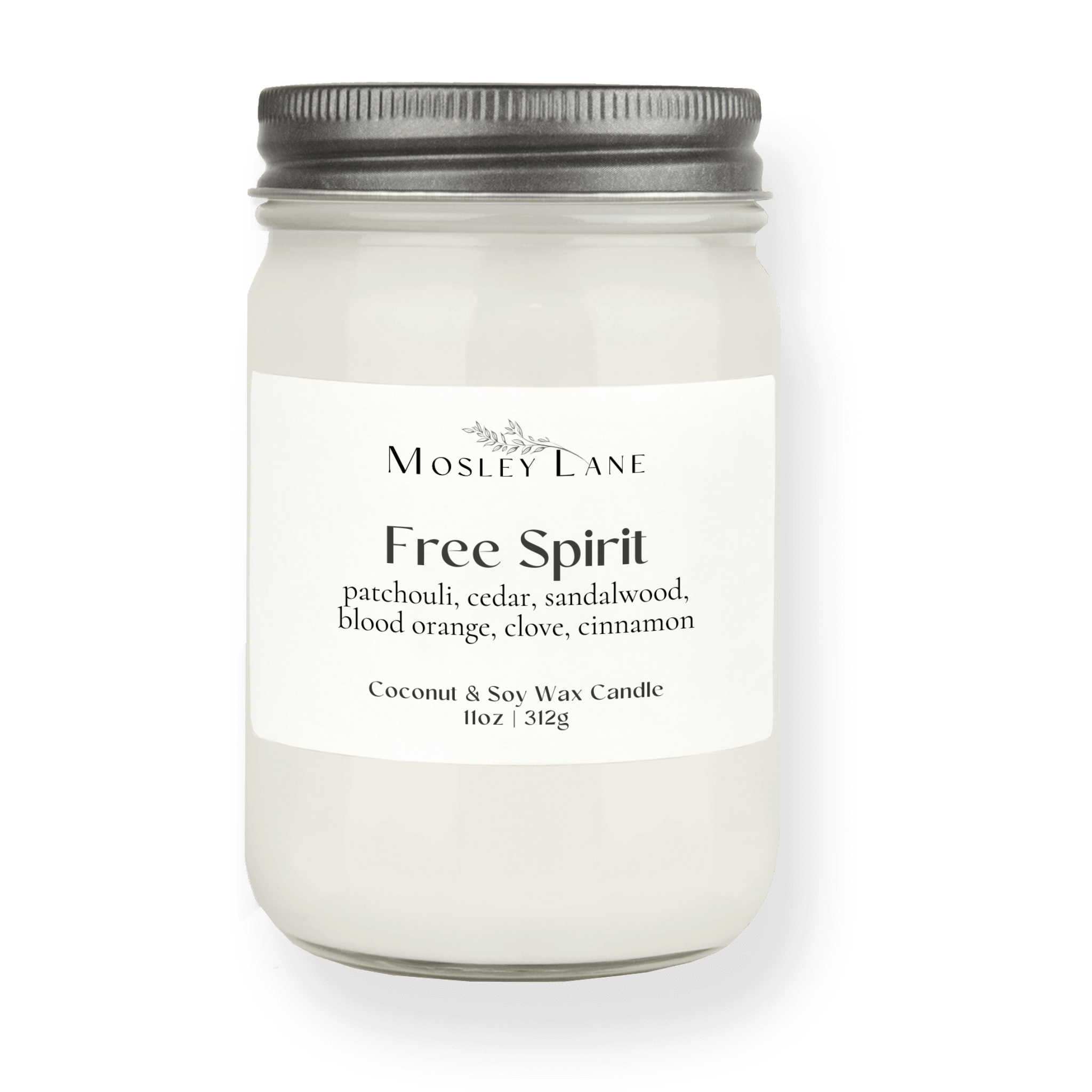 Free Spirit · Mason Coconut &amp; Soy Candle · Pewter Lid