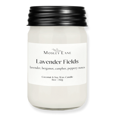 Lavender Fields · Mason Coconut &amp; Soy Candle · Black Lid
