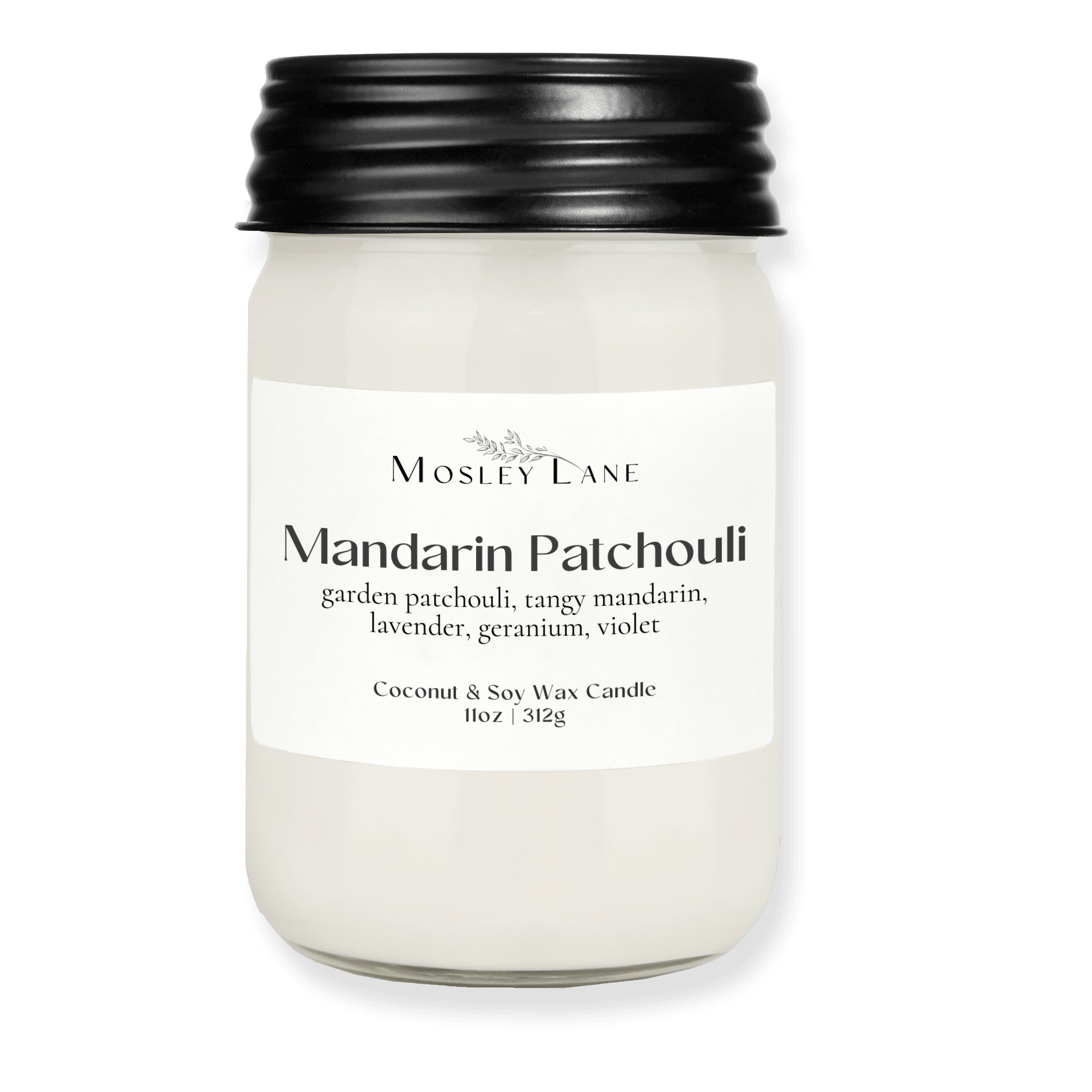 Mandarin Patchouli · Mason Coconut &amp; Soy Candle · Black Lid