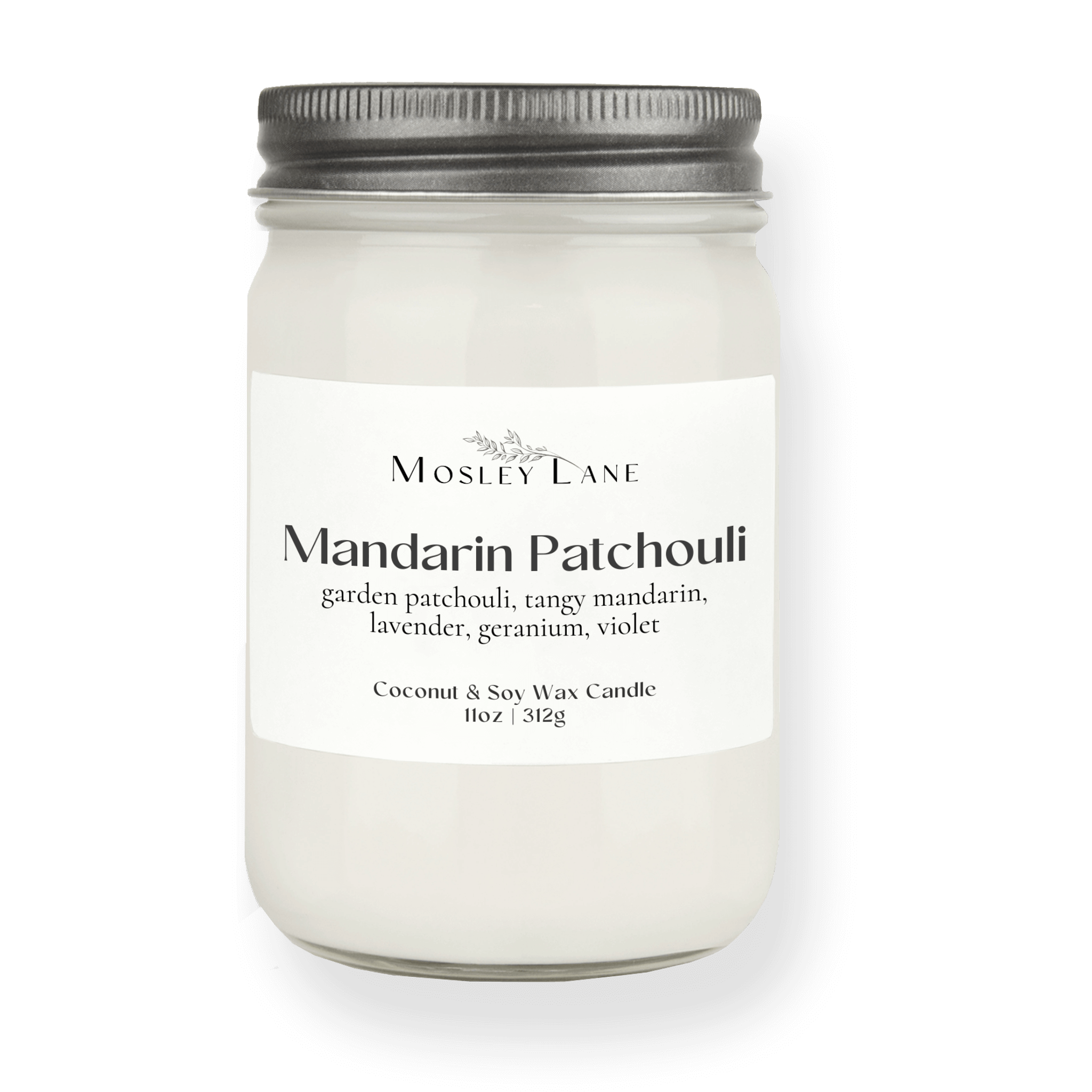 Mandarin Patchouli · Mason Coconut &amp; Soy Candle · Pewter Lid