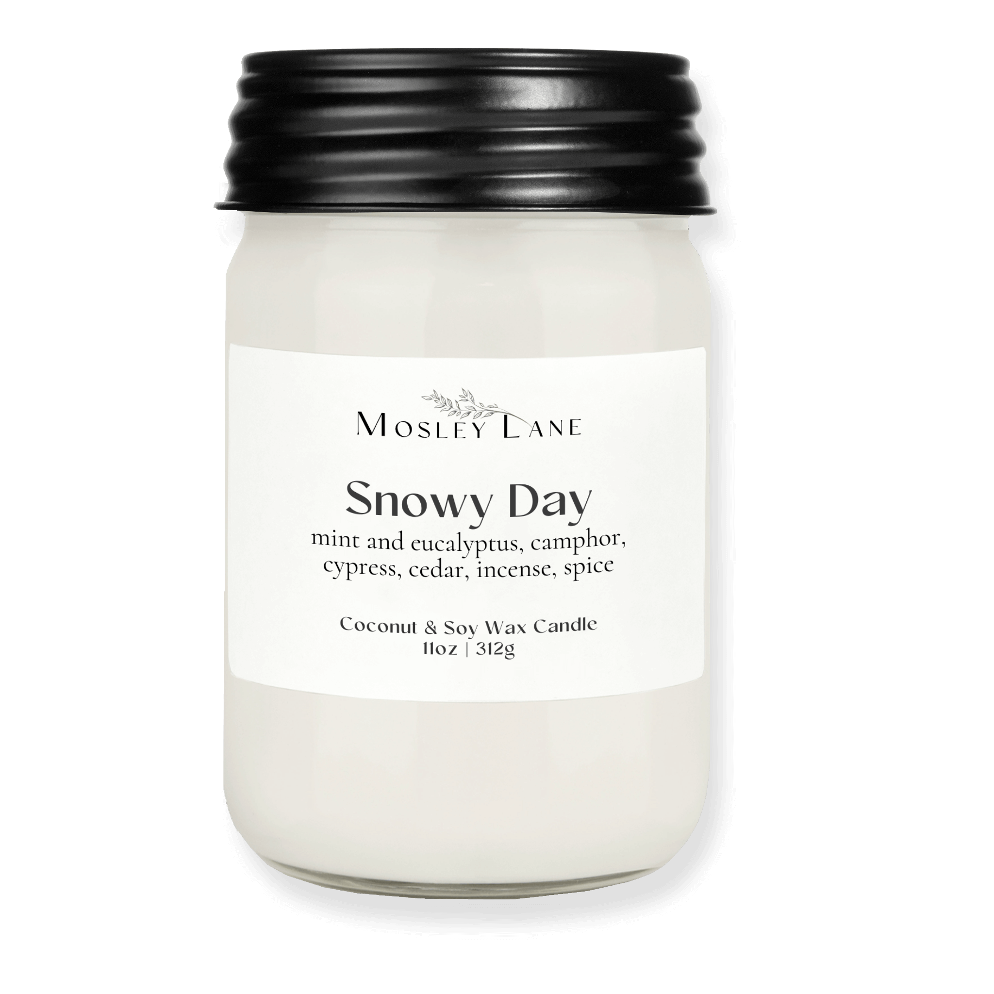 Snowy Day · Mason Coconut &amp; Soy Candle · Black Lid