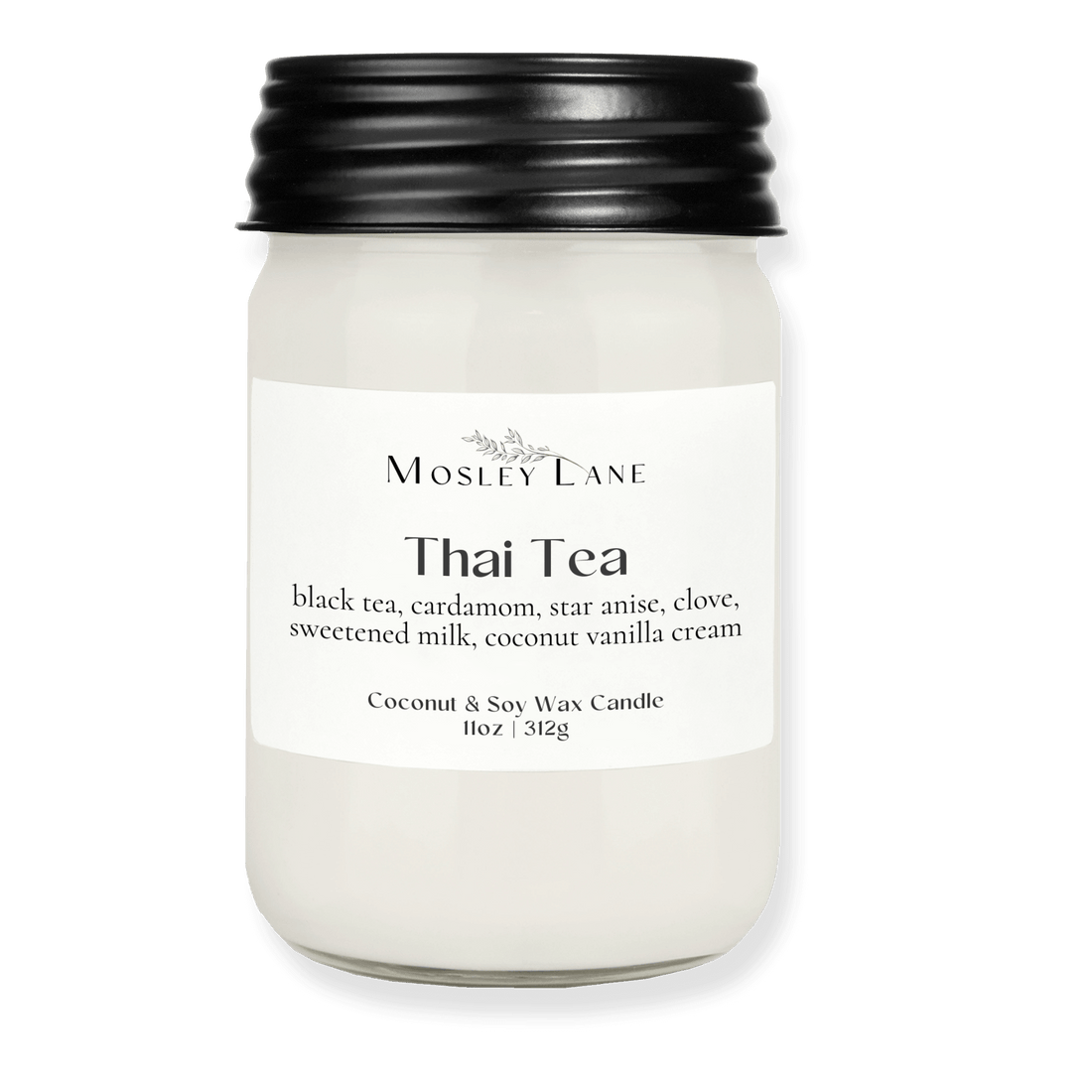 Thai Tea · Mason Coconut &amp; Soy Candle · Black Lid