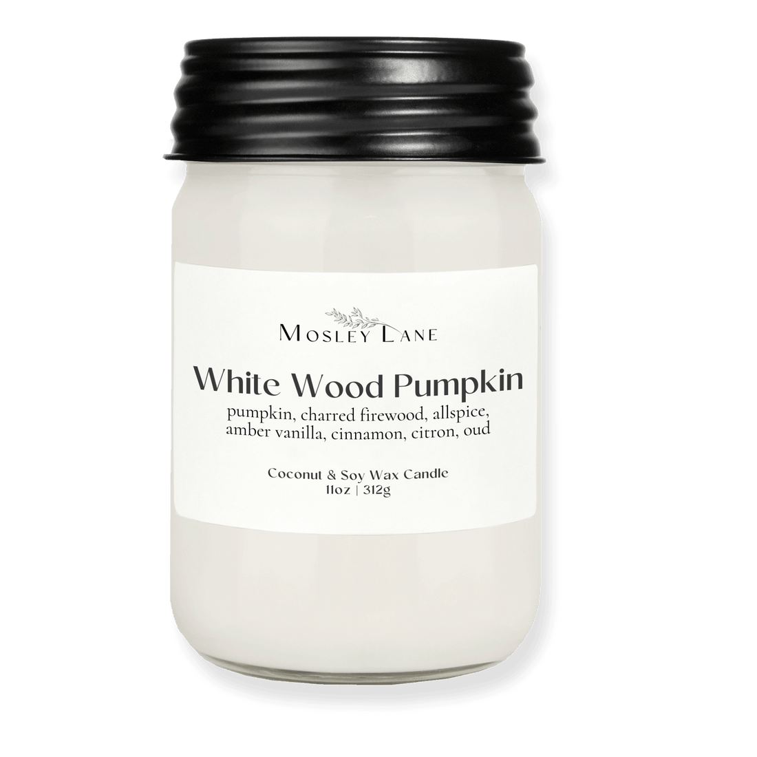 White Wood Pumpkin · Mason Coconut & Soy Candle · Black Lid