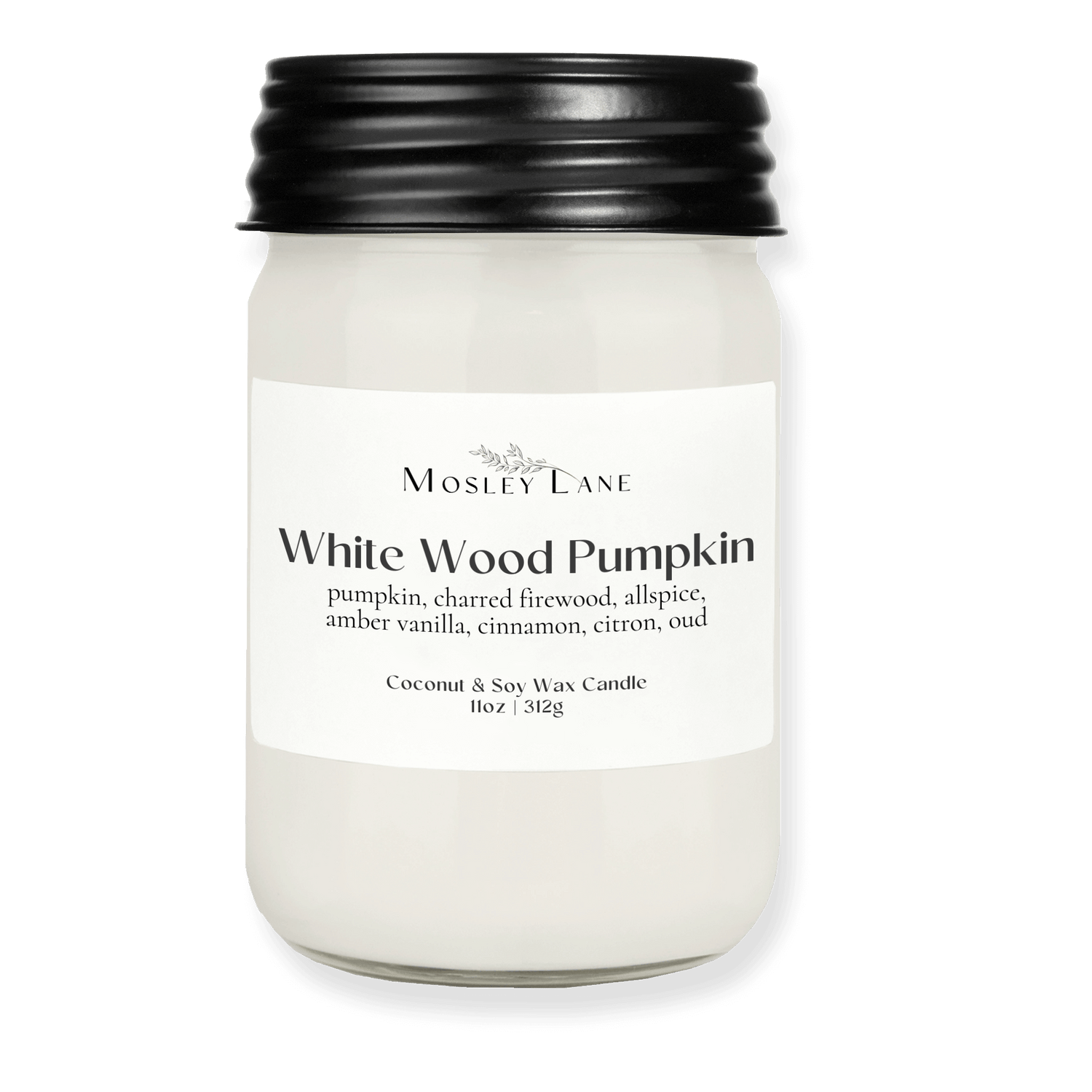 White Wood Pumpkin · Mason Coconut &amp; Soy Candle · Black Lid