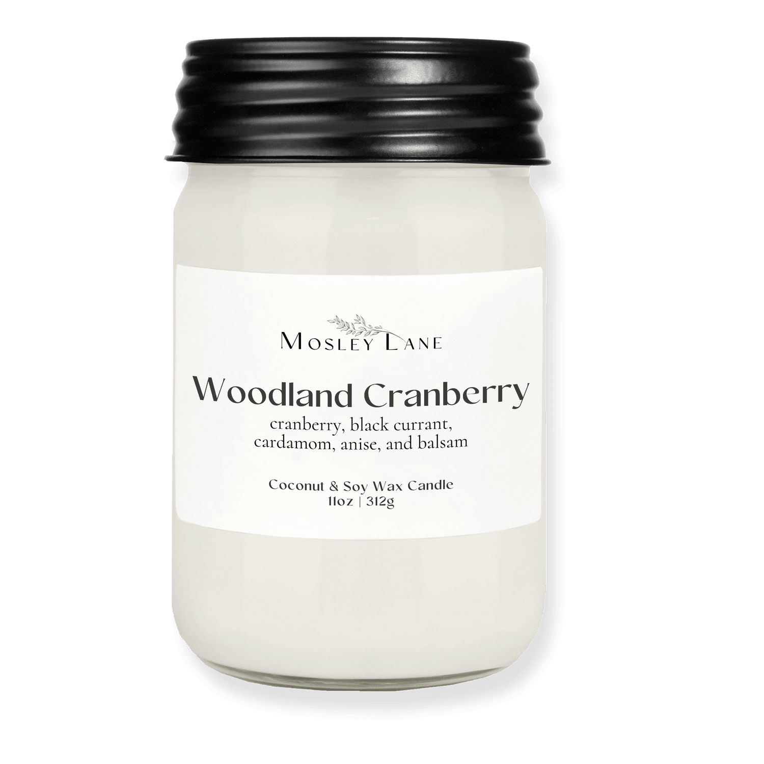 Woodland Cranberry · Mason Coconut &amp; Soy Candle · Black Lid